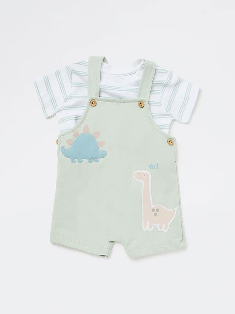 HOP Baby Boys Sage Animal Printed Cotton Dungaree and T-Shirt Set — photo 2