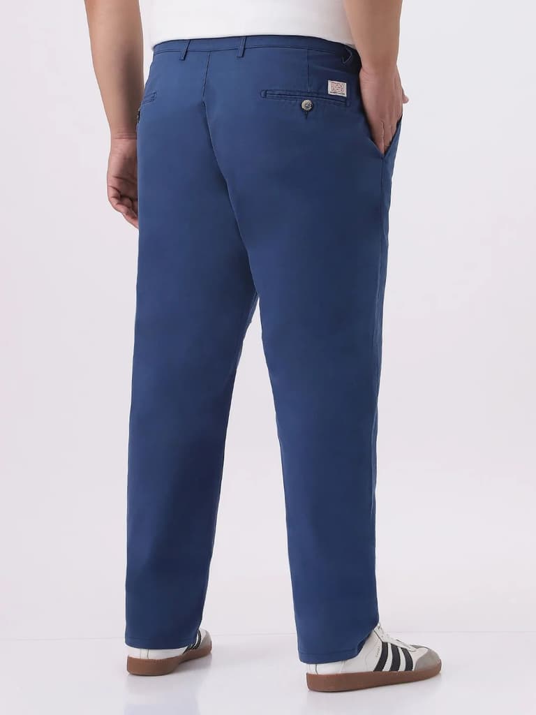 Plus Men's Royal Blue Cotton Regular Fit Casual Chinos Trousers Stretch — photo 4