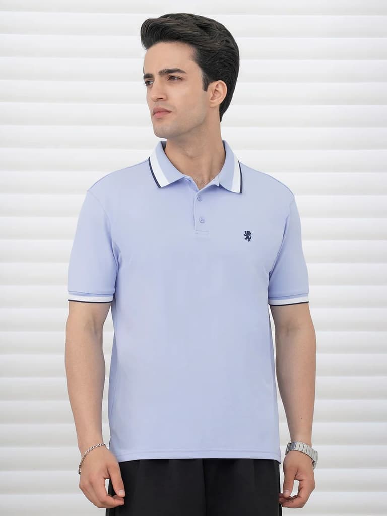 T Shirts for Men in Blue | Jacquard Collar Polo T Shirt — photo 2