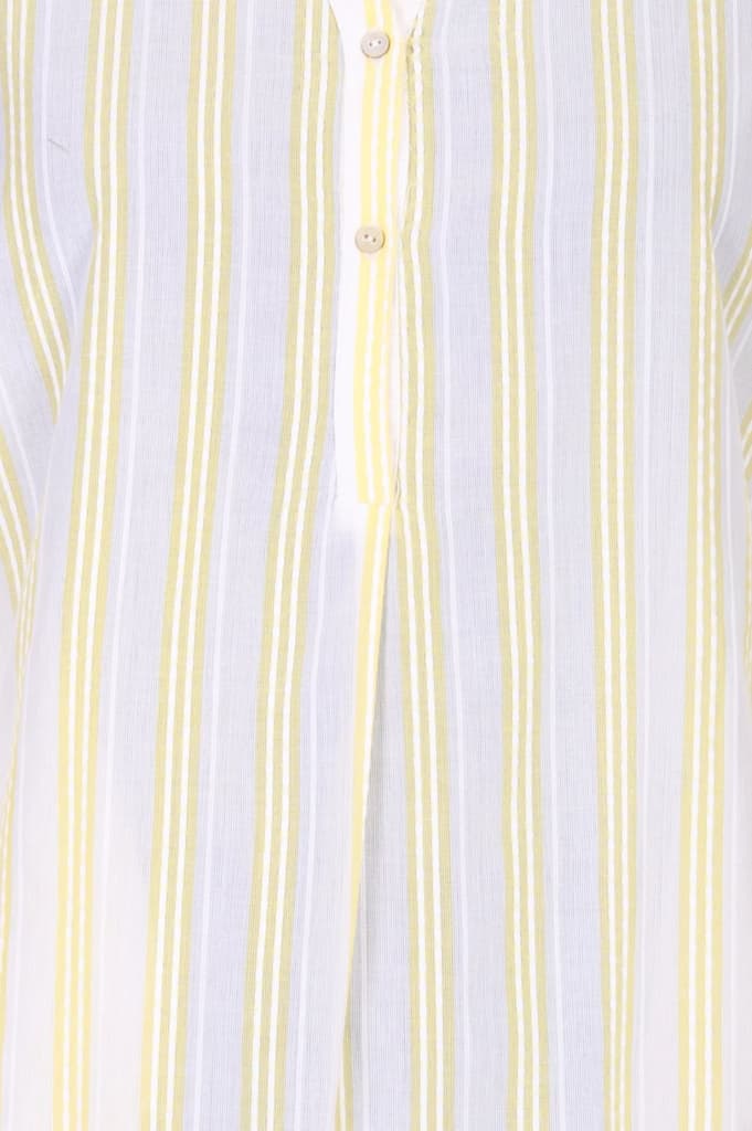 Off White and Yellow Striped Pure Cotton Straight Tunic — photo 2