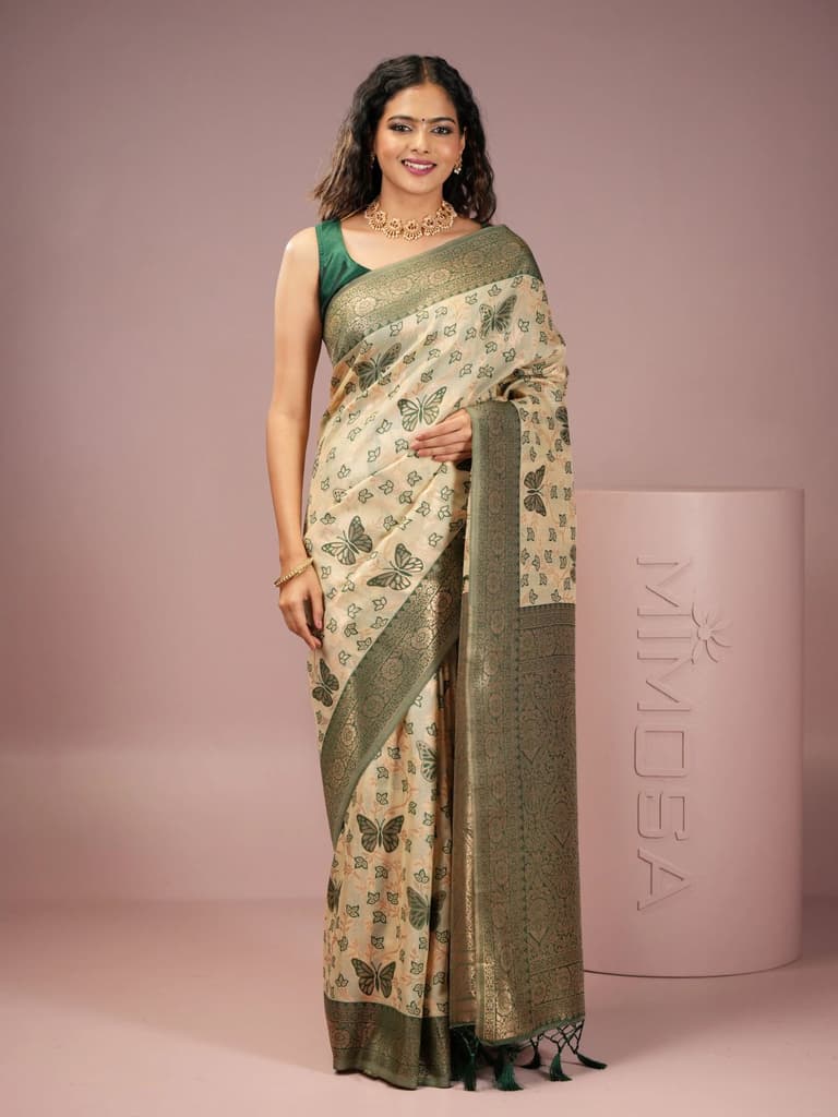 Mimosa Women's Woven Design Banarasi Style Art Silk Saree With Blouse Piece : SA00002000GRNFREE — photo 2