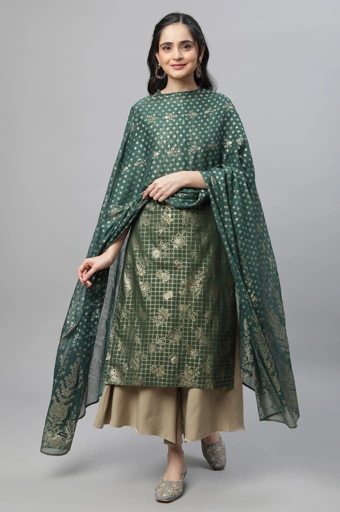 Green Silver Chiffon Printed Dupatta — photo 2