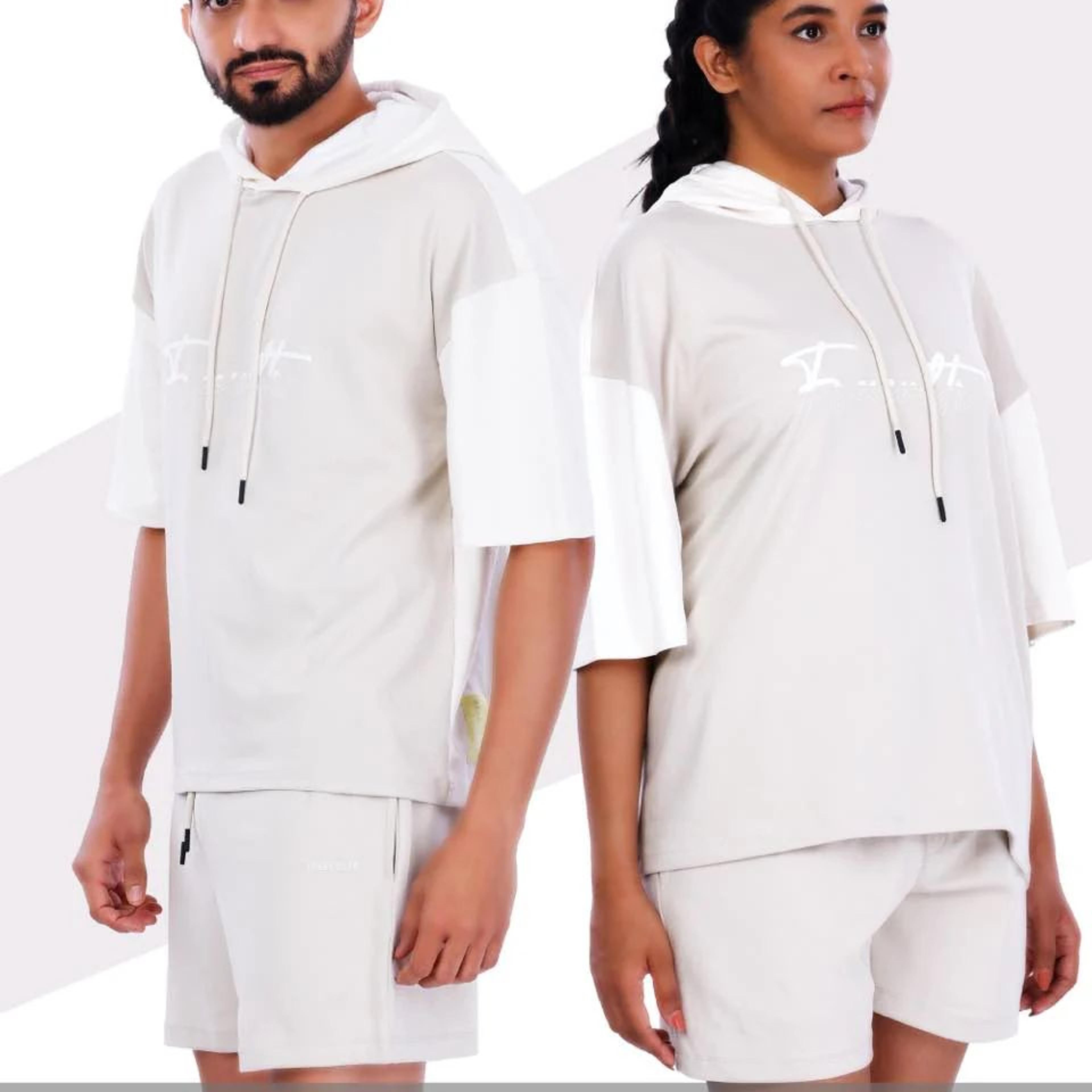 Unisex Ecru Colourblock Half Sleeve Sweatshirt