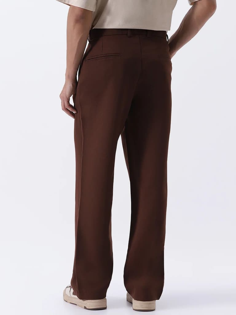 Men's Brown Loose Baggy Fit Solid Korean Pants Stretchable — photo 3