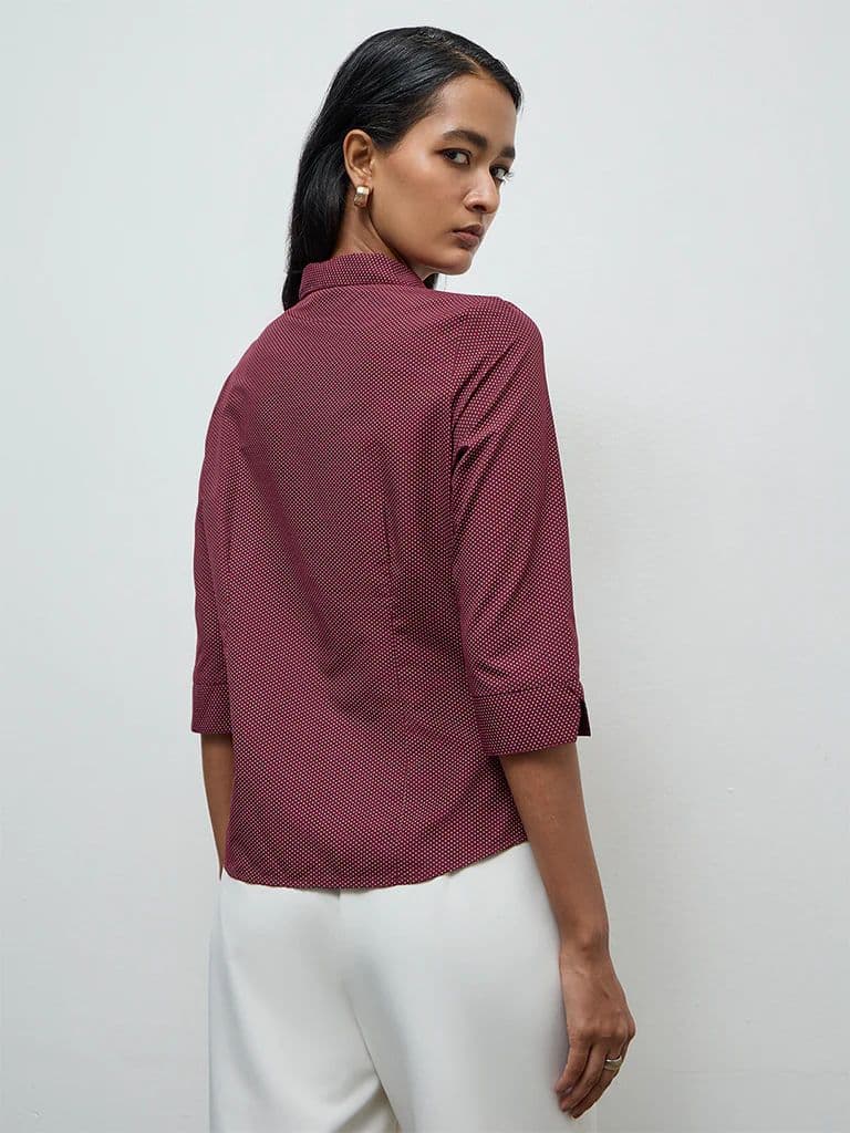 Wardrobe Maroon Dot Printed Shirt — photo 4