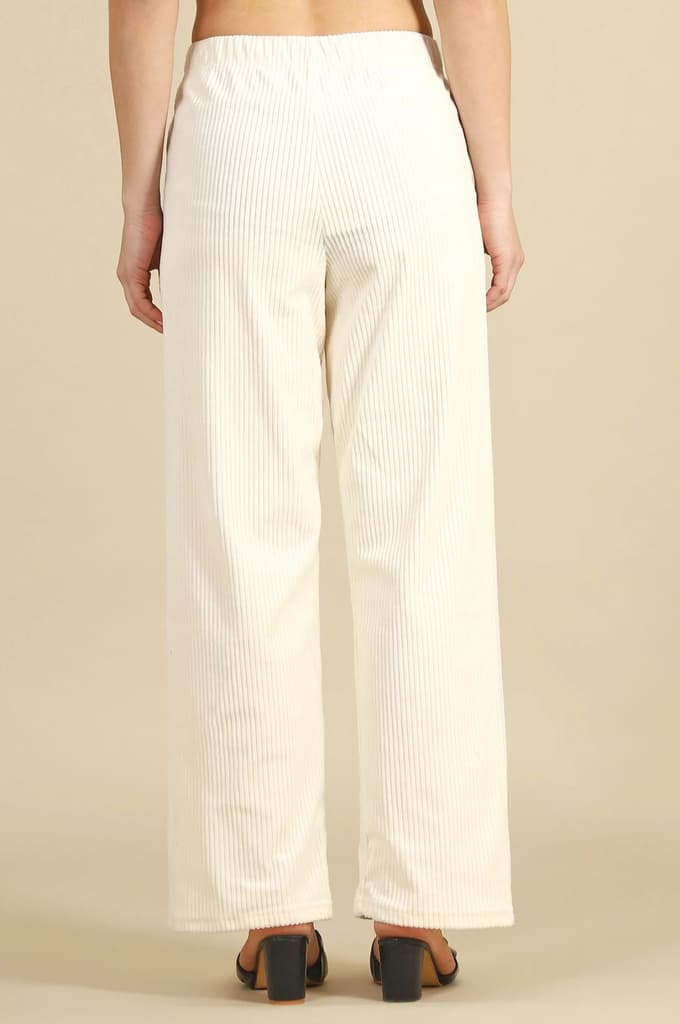 Cream Solid Straight Fit Cotton Pants — photo 5