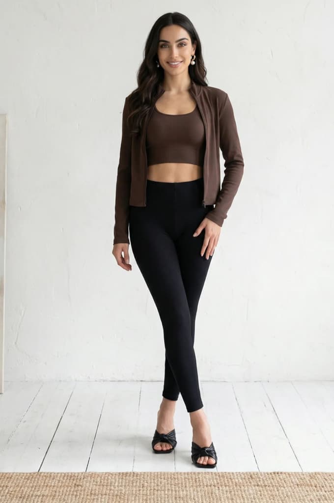 Black Textured Cotton Blend Skinny Fit Ankle Length Leggings — photo 4