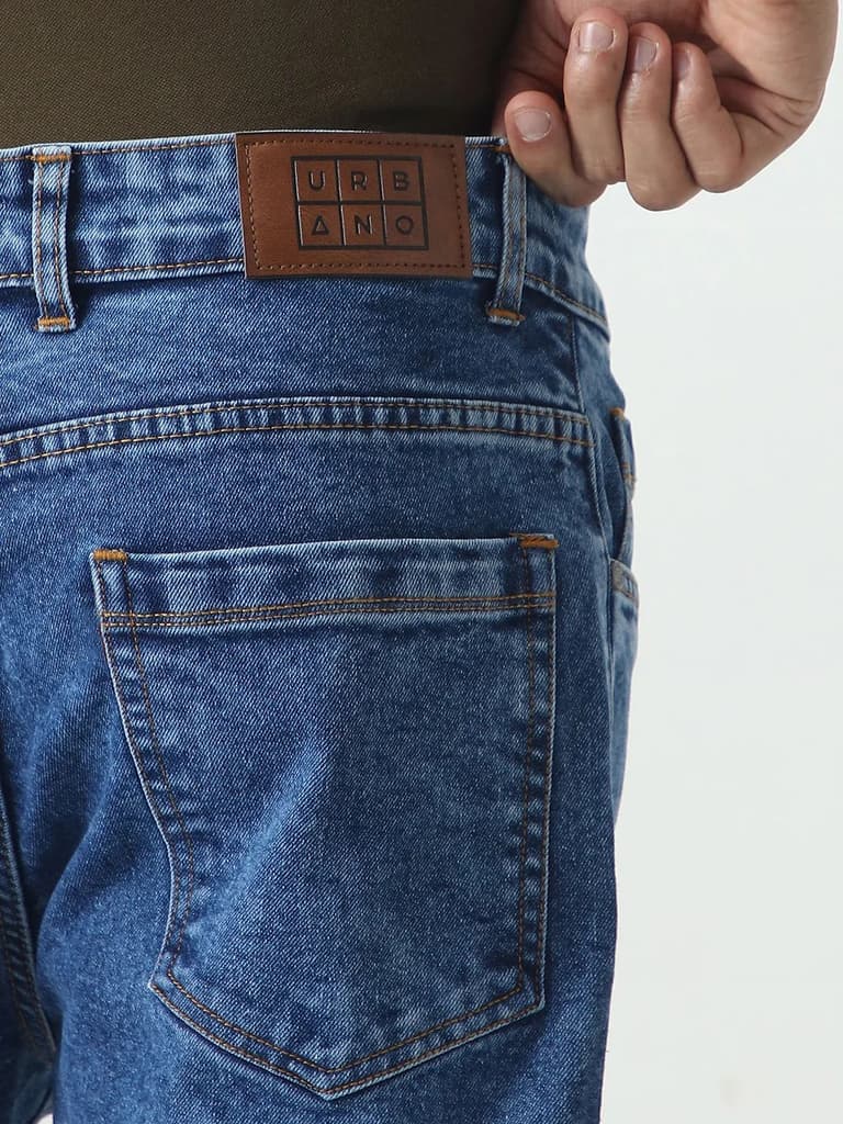 Men's Blue Slim Fit Washed Denim Jeans Stretchable — photo 6