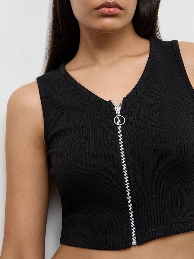 Nuoflexx Black Ribbed Zip-Front Top — photo 3