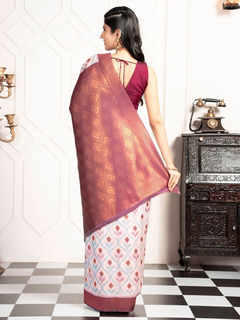Mimosa Women's Woven Design Pochampally Style Art Silk Saree With Blouse Piece : SA00001953PNKFREE — photo 4