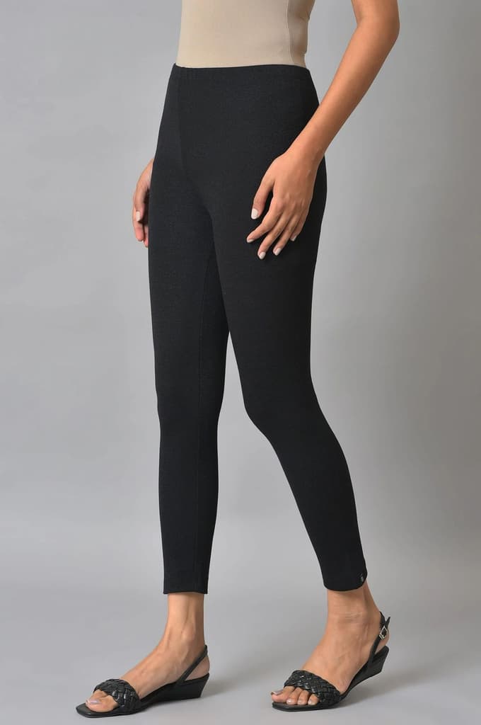 Black Solid Skinny Fit Tights With Elasticated Waist — photo 3
