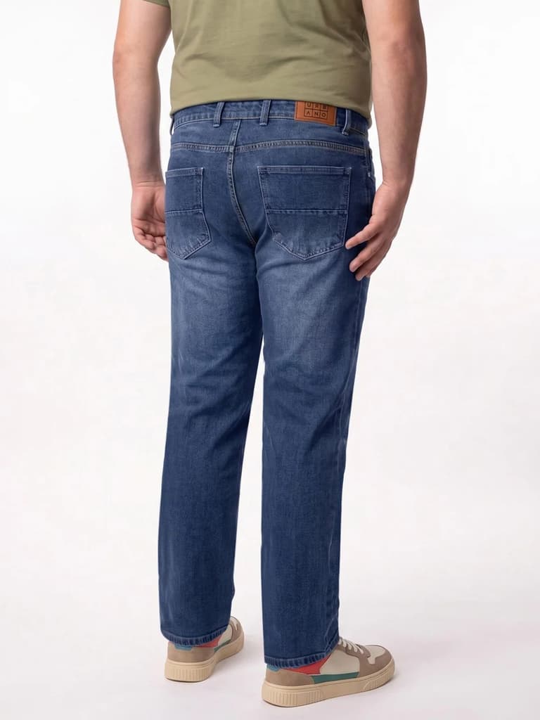 Plus Men's Blue Relaxed Fit Washed Denim Jeans Non-Stretchable — photo 3