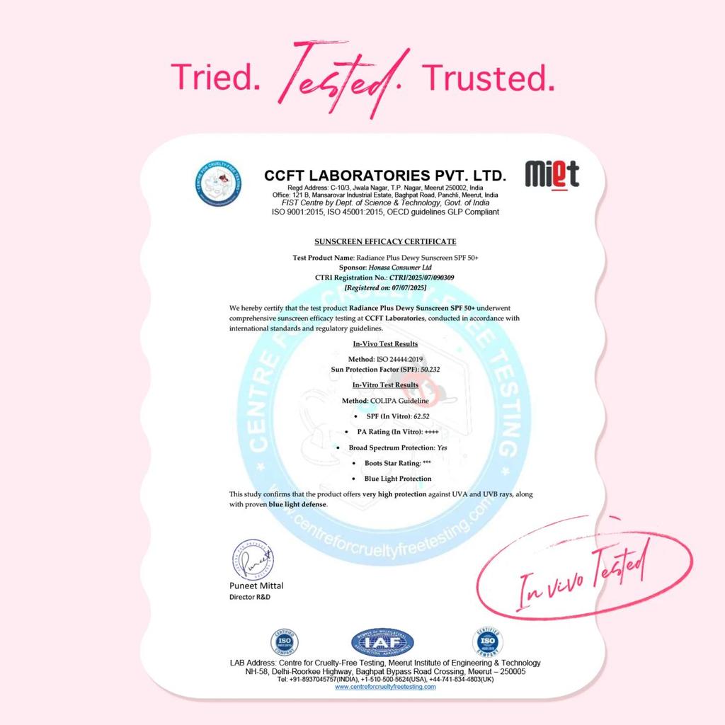 Radiance+ Dewy Sunscreen In-Vivo Tested with Watermelon & Niacinamide with SPF 50 & PA++++ - 50g