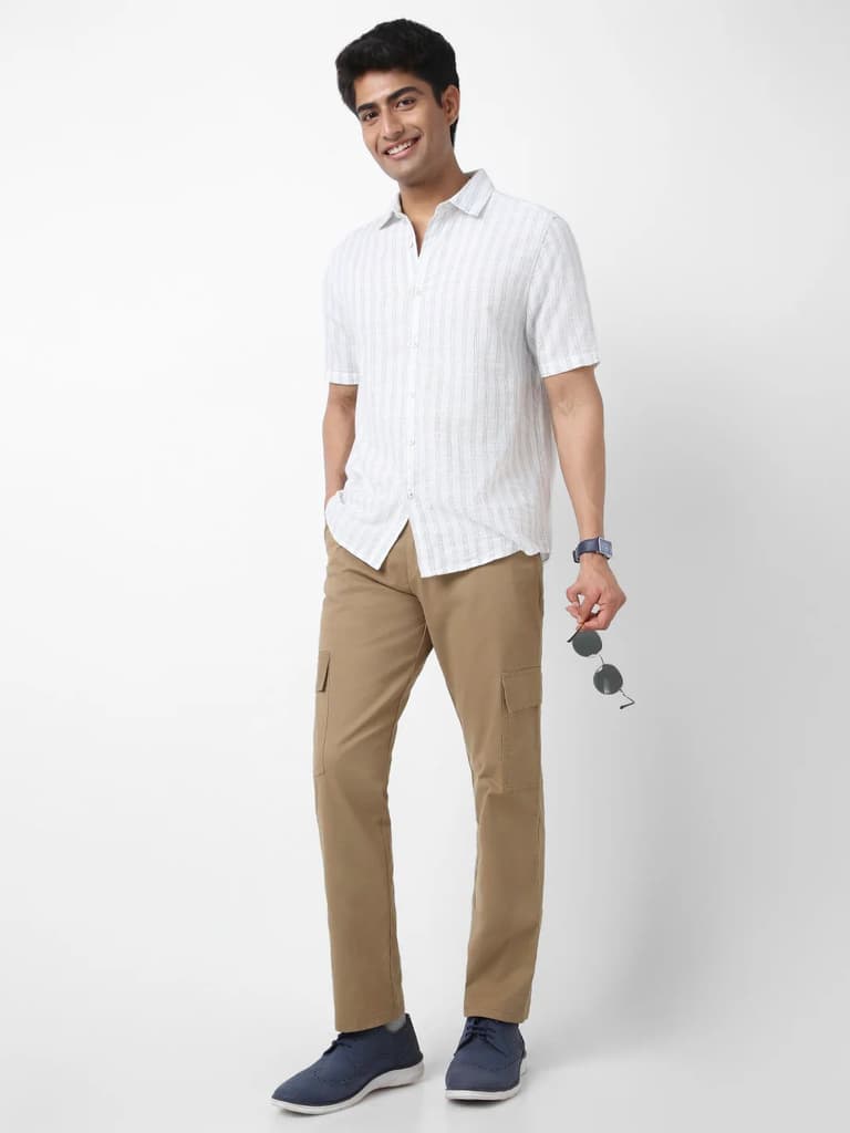 Men's Khaki Regular Fit Solid Cargo Chino Pant with 6 Pockets Stretchable — photo 4