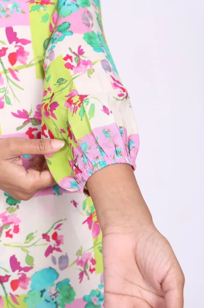 Multicolor Floral Printed Beadwork Modal Straight Kurta with Gathered Pant and Dupatta Set — photo 7
