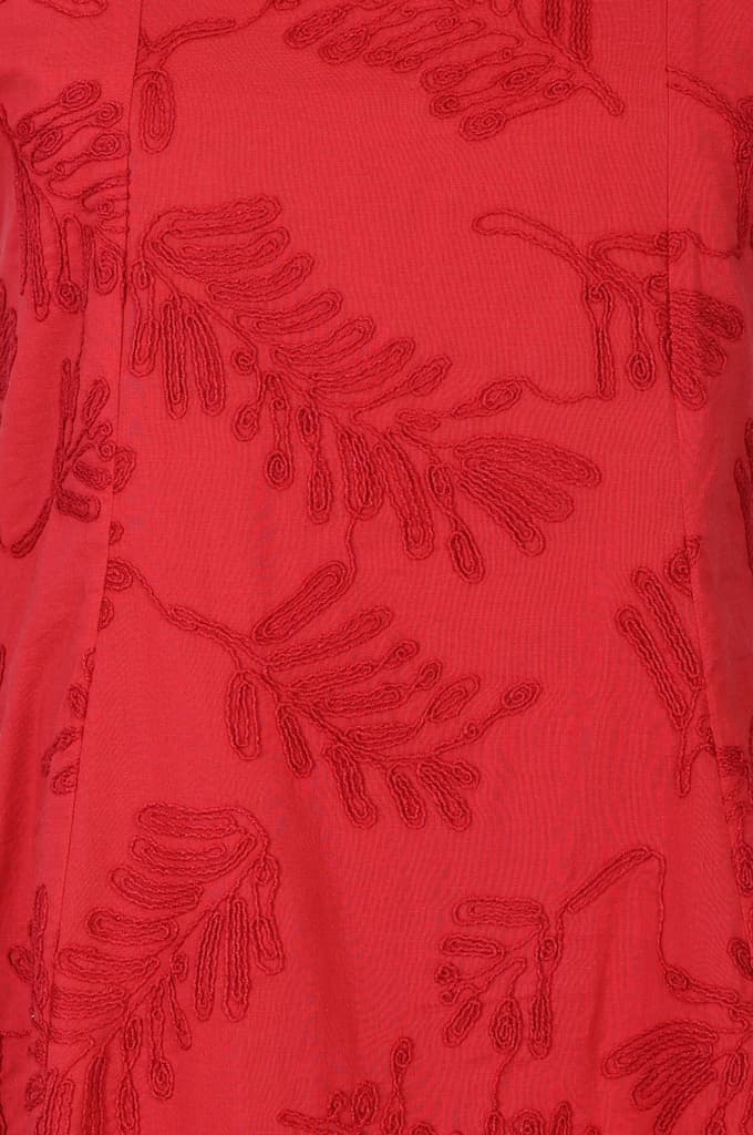 Red Thread Embroidered Pure Cotton A-line Dress — photo 2