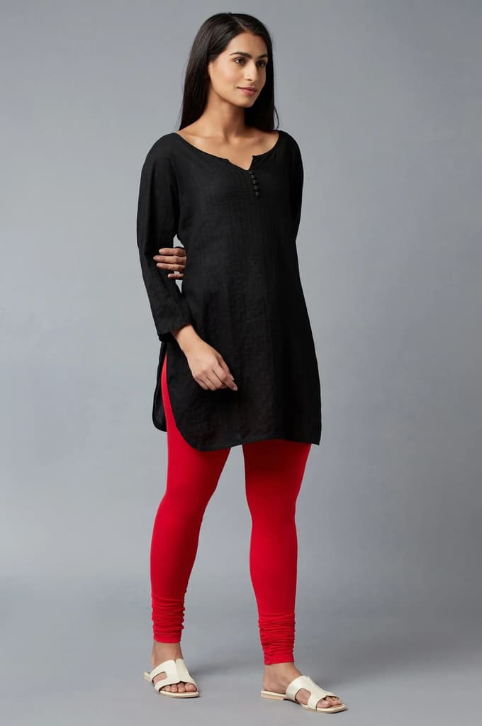 Women Red Ankle Length Cotton Lycra Churidar — photo 5