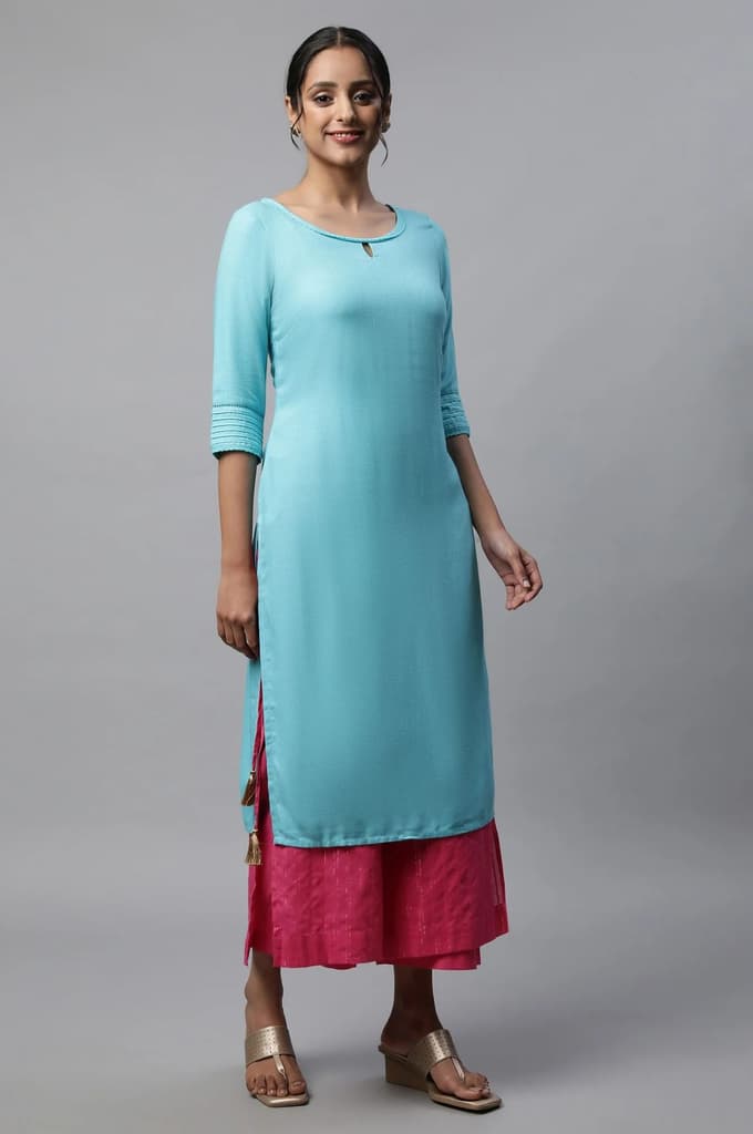 Pink Textured Straight Fit Cotton Palazzo With Drawstring Waist — photo 4