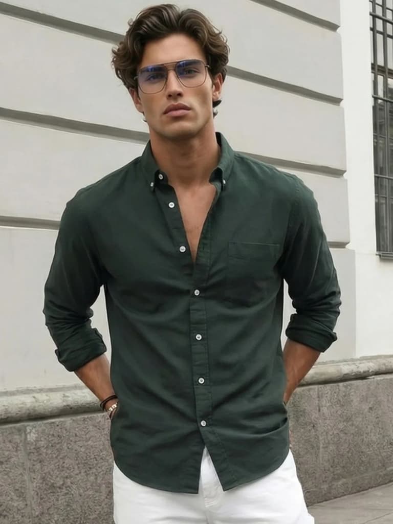 Men's Dark Green Cotton Full Sleeve Regular Fit Solid Oxford Shirt With Button-Down Collar — S / Dark Green