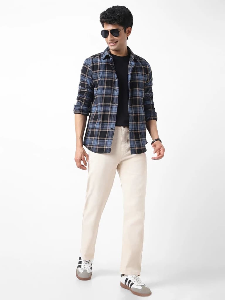 Men's Ecru Straight Fit Washed Jeans Stretchable — photo 4
