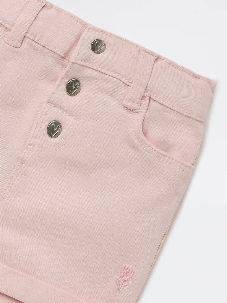 HOP Baby Girls Pink High-Rise Denim Shorts — photo 5