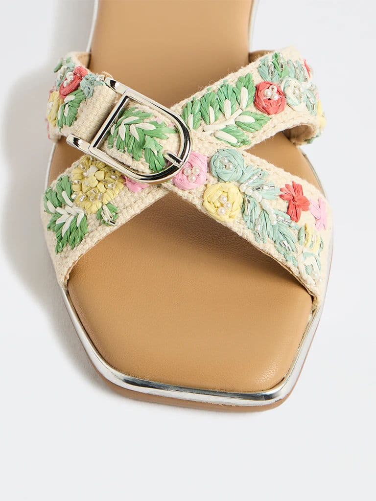 LUNA BLU Multicolor Floral-Embroidered Cross-Strap Slides — photo 4