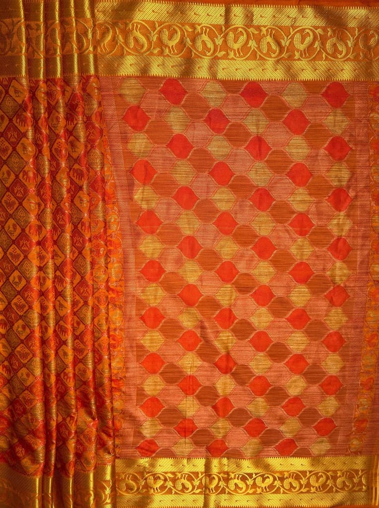 MIMOSA Women's Woven Design Patola Style Raw Silk Saree with Blouse Piece - Rust ( SA00003140RSFREE ) — photo 7
