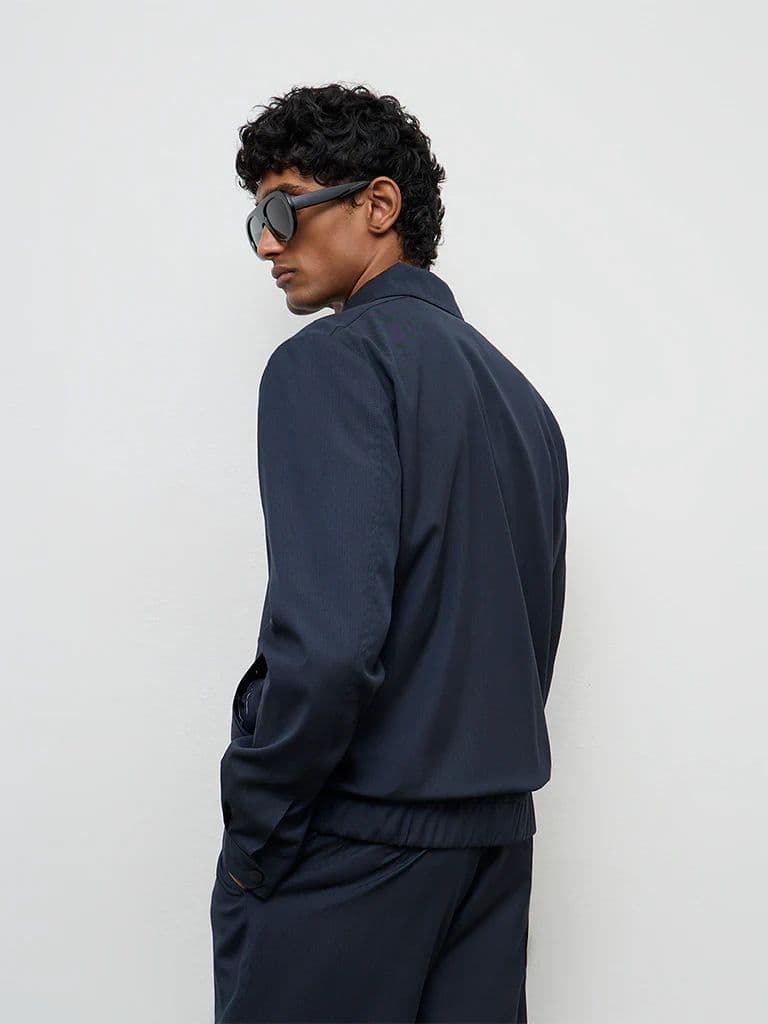 WES Formals Navy Pinstripe Slim-Fit Jacket — photo 4