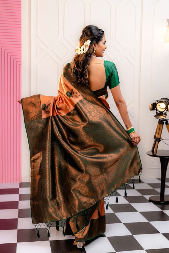 Mimosa Women's Woven Design Kanjivaram Style Art Silk Saree With Blouse Piece : SA00001778PCFREE — photo 4