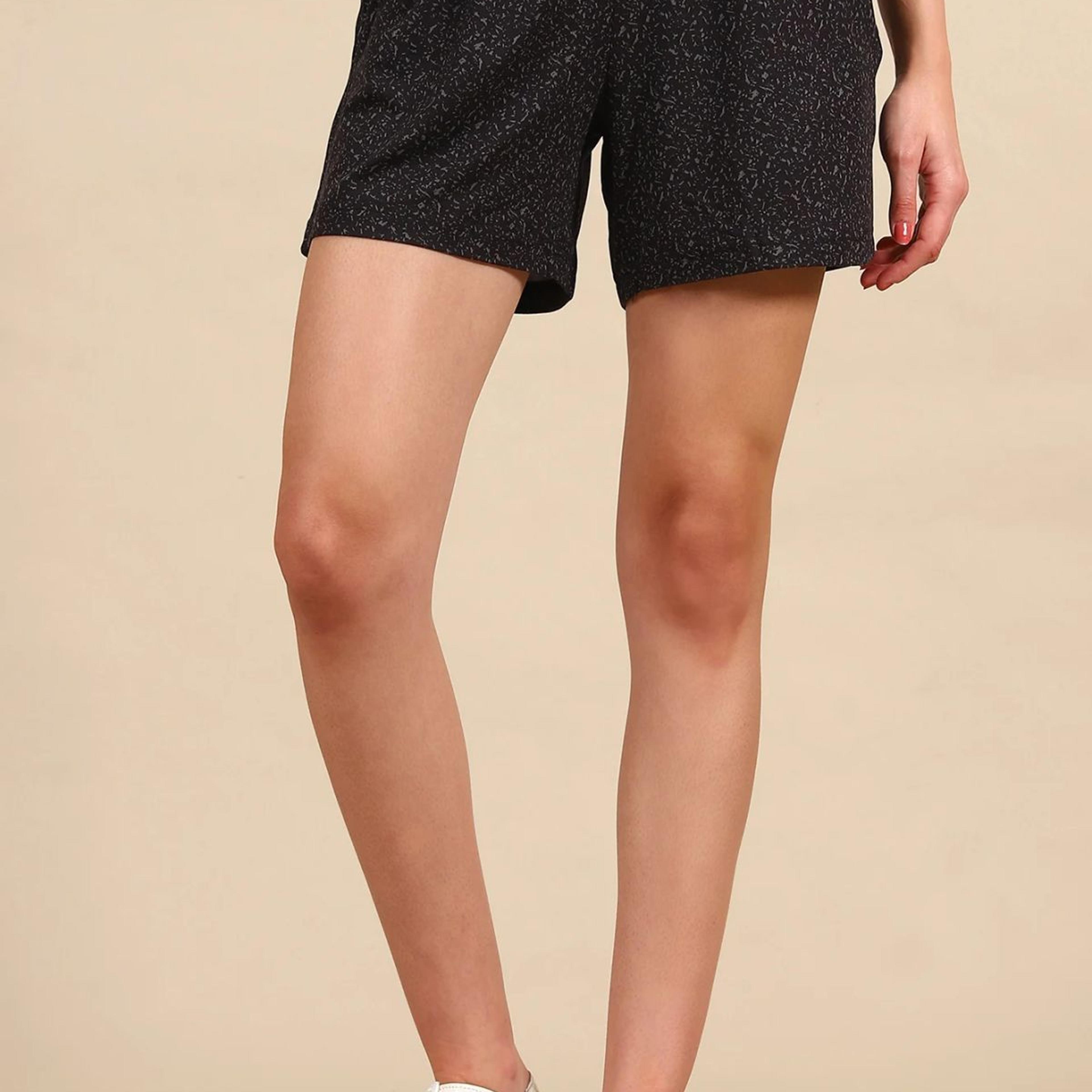 Black Abstract Printed Loose Fit Shorts With Drawstring