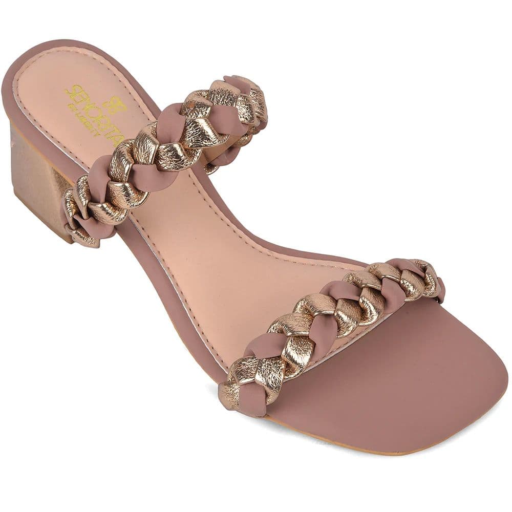 Senorita STY-164E Peach Casual Heeled Slippers for Women — 3/36 / Peach