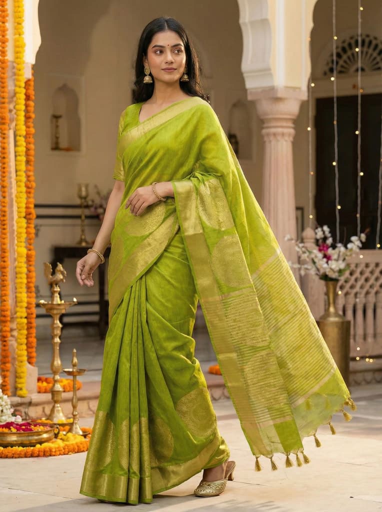 MIMOSA Women's Woven Design Kanjivaram Style Art Silk Saree with Blouse Piece - Olive ( SA00003148OLFREE ) — photo 2
