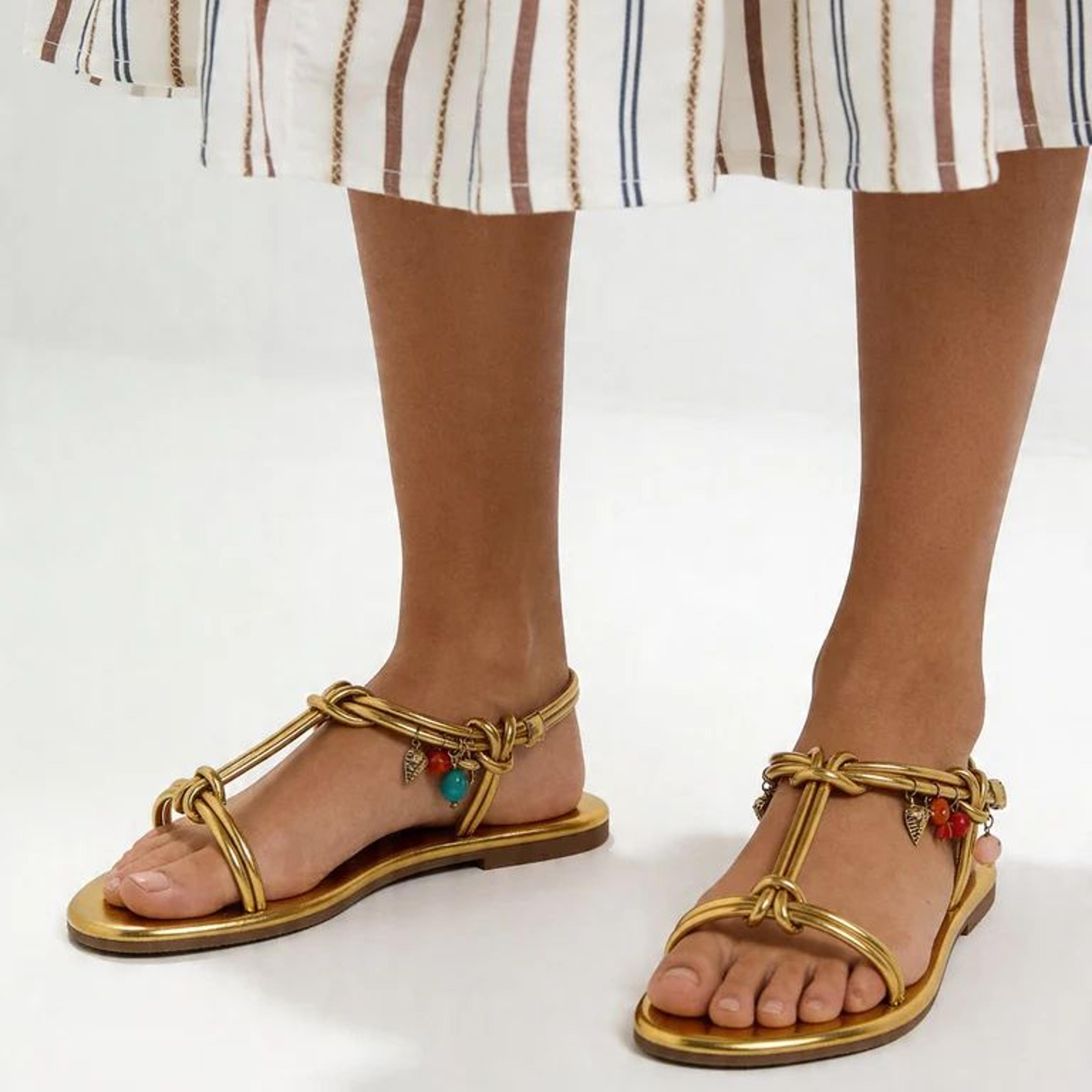 LUNA BLU Gold Multi Charm Metallic Slingback Sandals