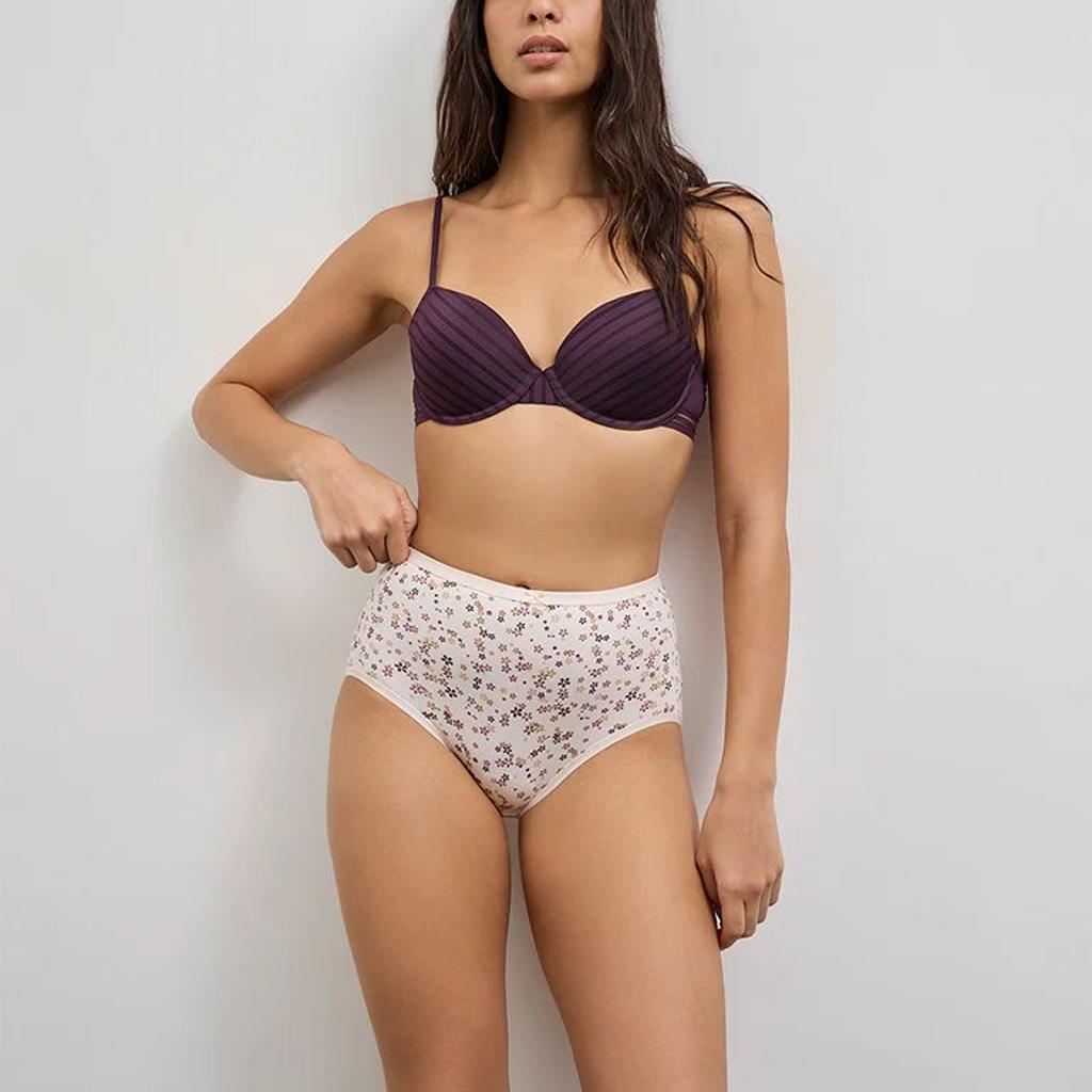 Wunderlove Burgundy Printed Hi-Rise Cotton-Blend Briefs - Pack of 3