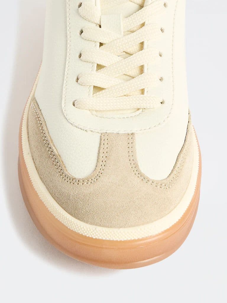 LUNA BLU Cream Colour-Blocked Lace-Up Sneakers — photo 4