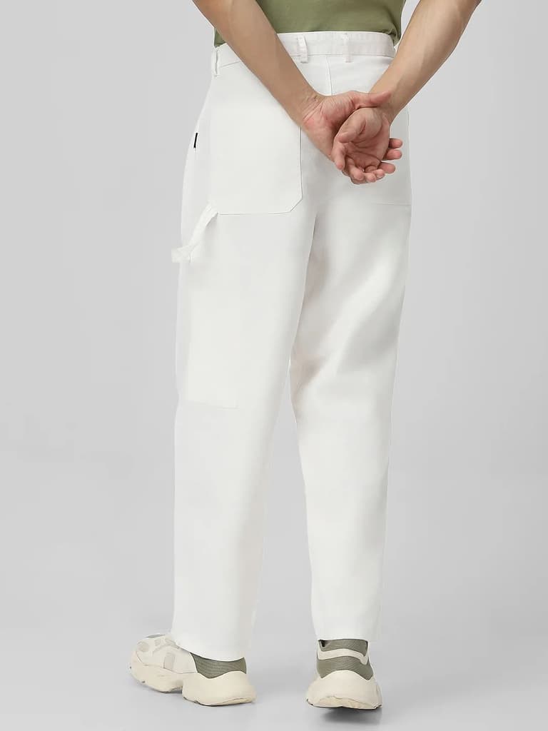 Men's White Loose Baggy Fit Solid Carpenter Trouser Pant with 5 Pockets Non-Stretchable — photo 4