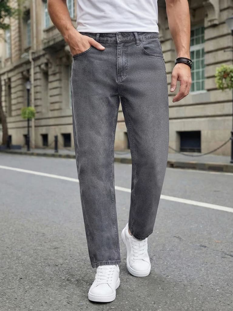 Men's Light Grey Relaxed Fit Washed Denim Jeans Non-Stretchable — 28 / Light Grey