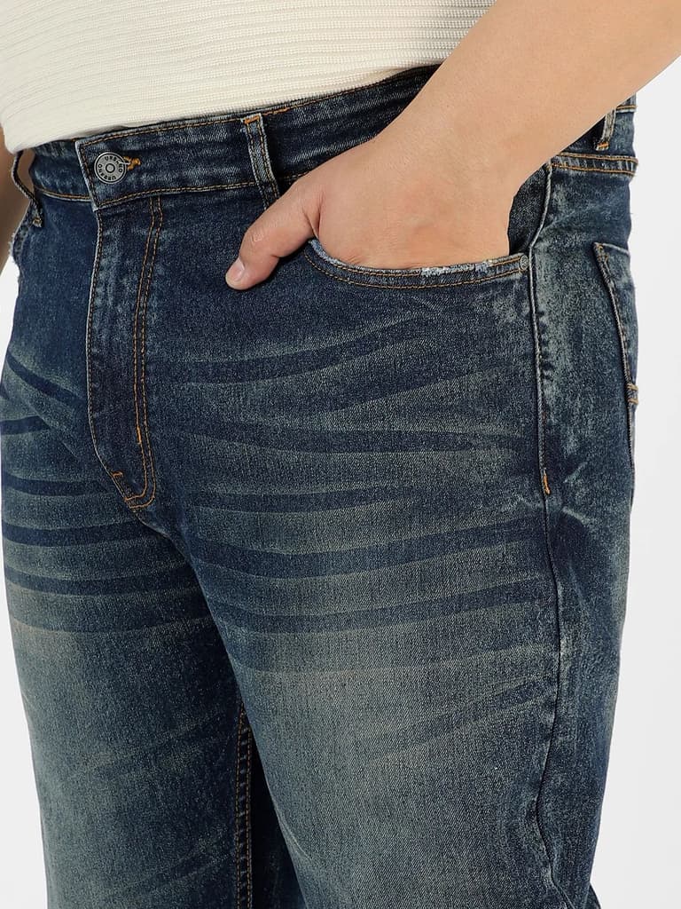Plus Men's Dark Blue Regular Fit Washed Jeans Stretchable — photo 5