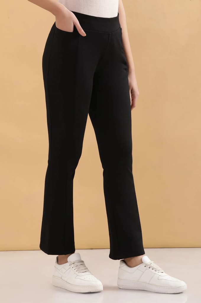 Black Solid Flared Pants With Elasticated Waist — photo 6