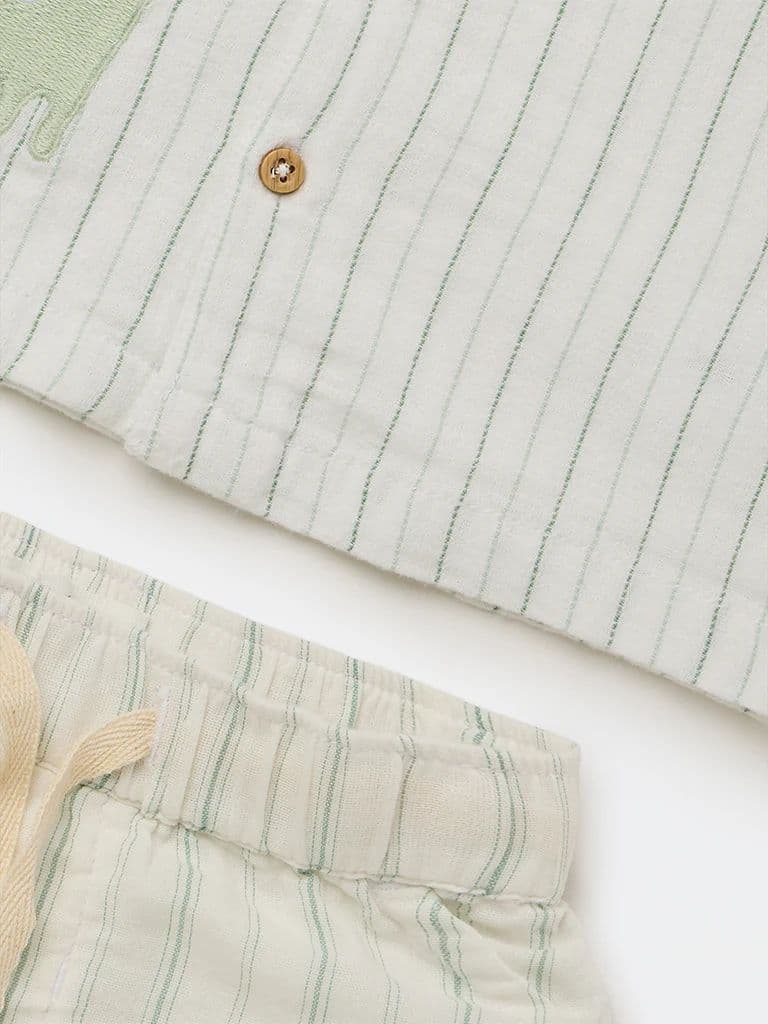 HOP Baby Boys White Striped Cotton Shirt and Shorts Set — photo 4