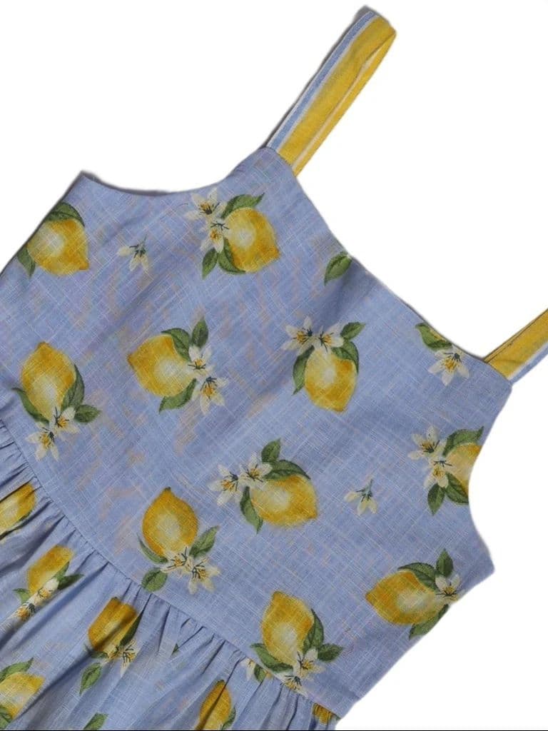 Utsa Kids Girls Blue Printed Tiered Flared Cotton Dress - (8-14 yrs) — photo 5