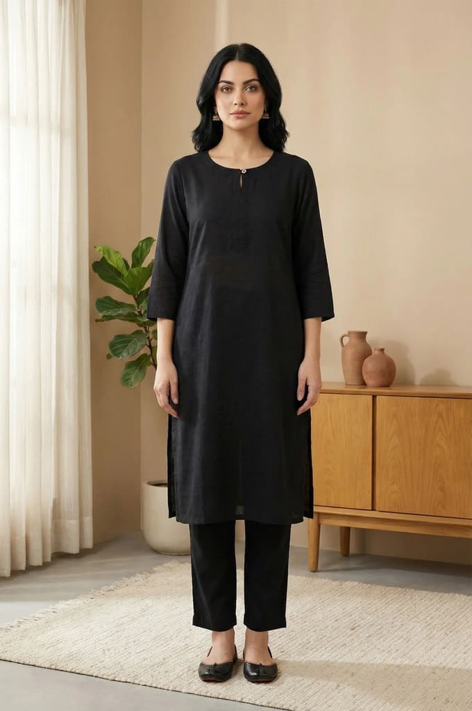 Black Solid Rayon Straight Kurta — photo 2