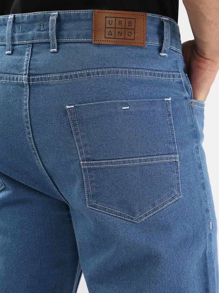Men's Light Blue Straight Fit Washed Jeans Stretchable — photo 6