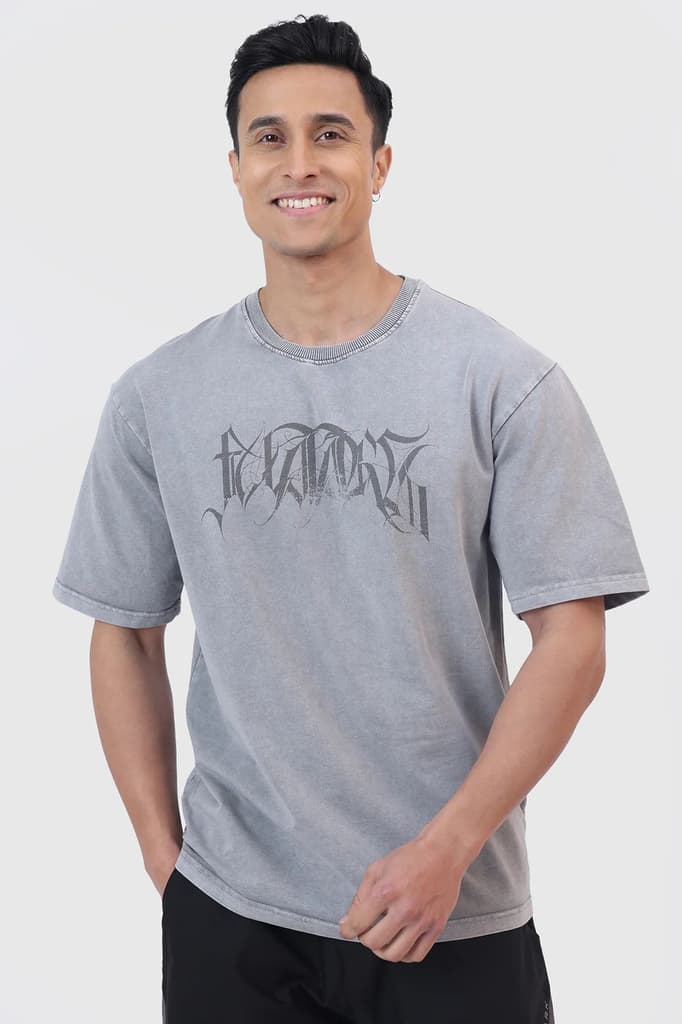 Skull Washed Oversized T-shirt Light Grey — photo 6
