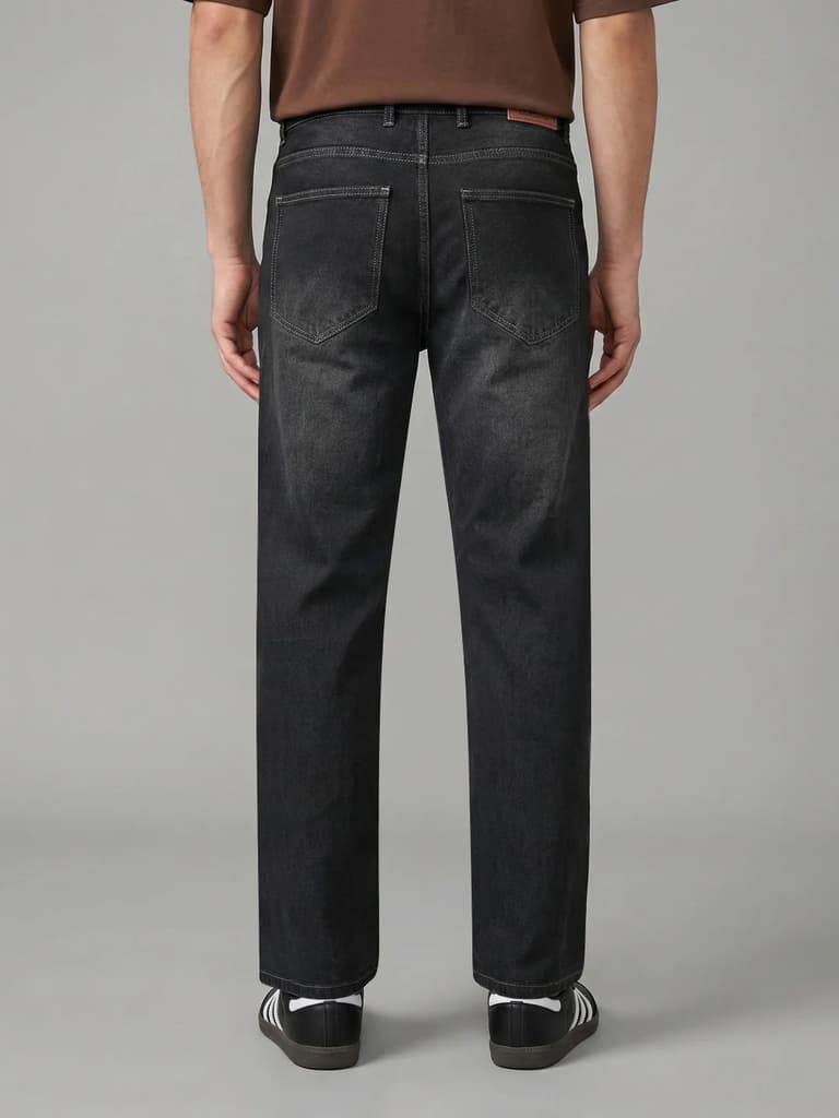 Men's Dark Grey Relaxed Fit Washed Denim Jeans Non-Stretchable — photo 3