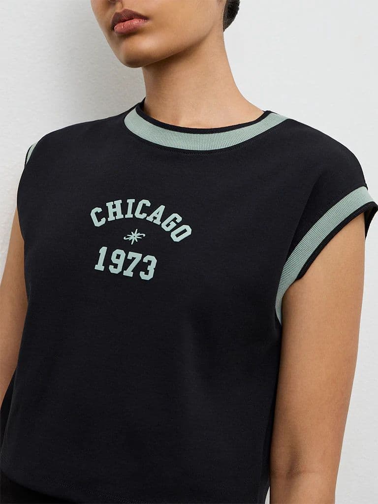 Nuoflexx Black Text Printed Cotton-Blend T-Shirt — photo 3
