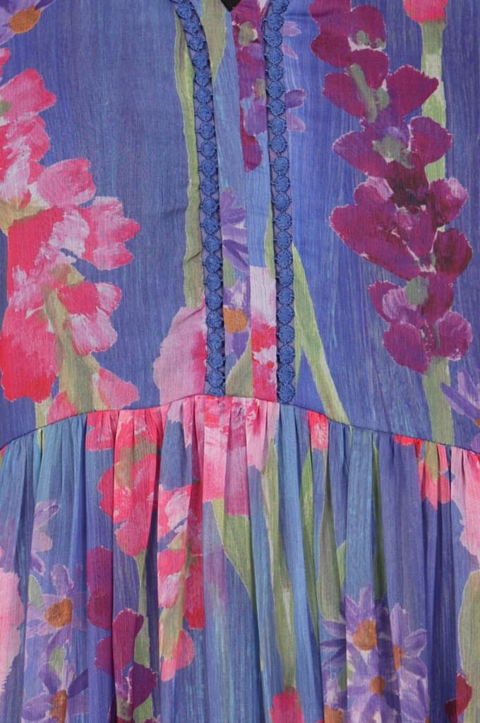 Blue Floral Printed Chiffon Flared Dress — photo 4