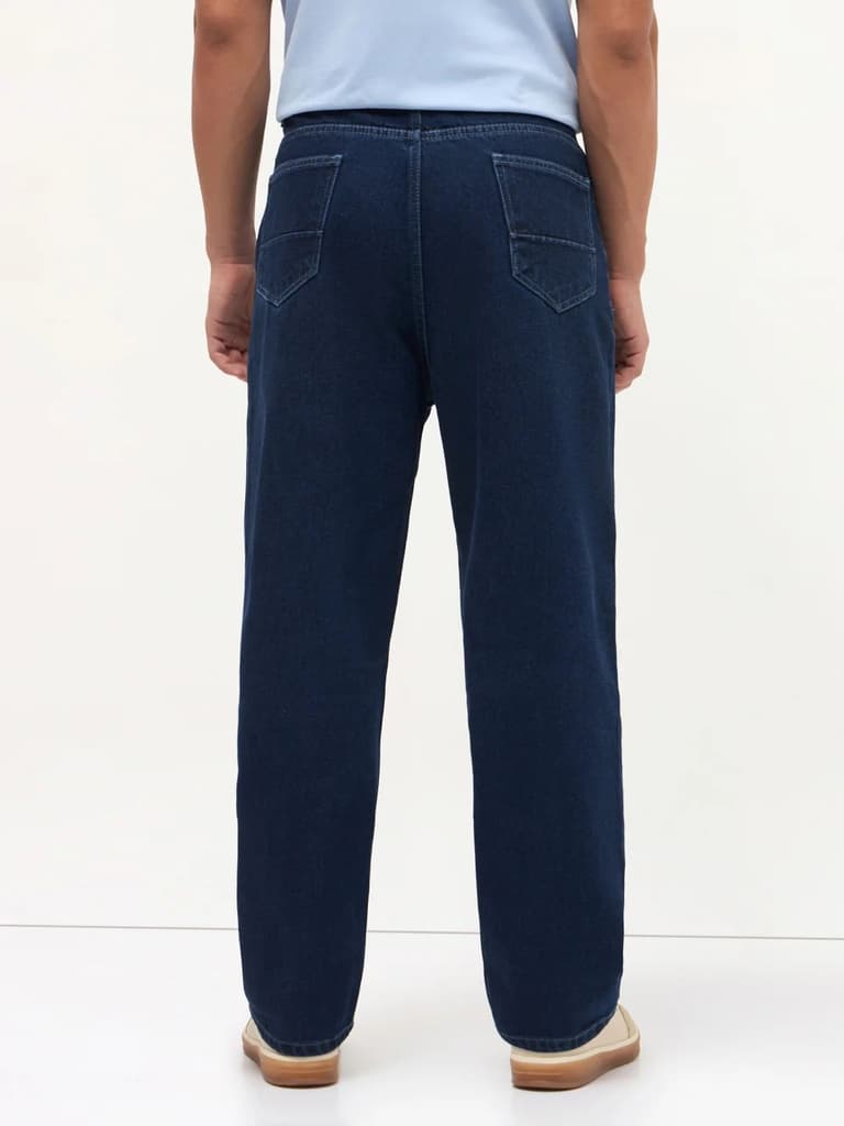 Men's Blue Loose Baggy Fit Raw Washed Denim Jeans Non-Stretchable — photo 4