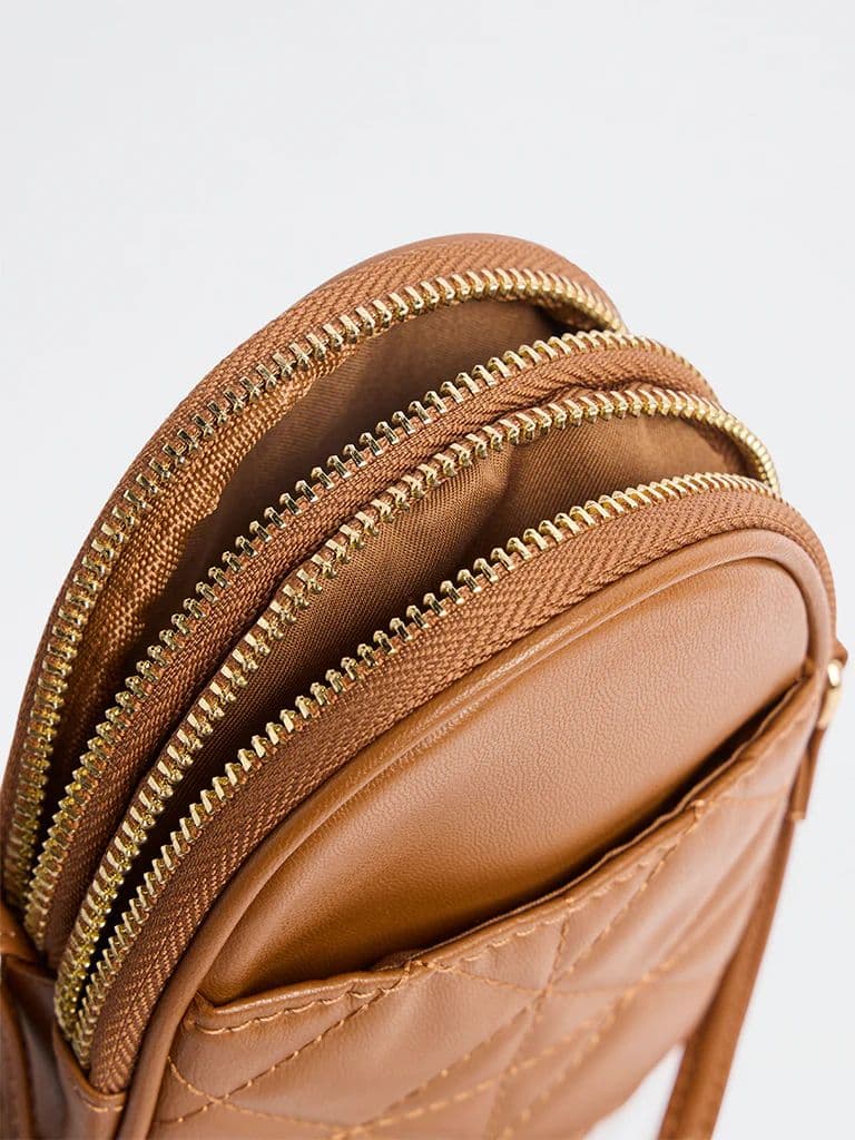 Westside Brown Quilted Phone Sling Bag — photo 4