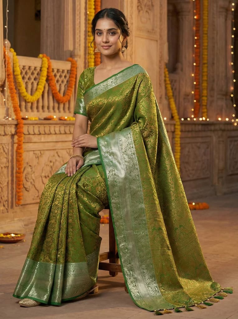 MIMOSA Women's Woven Design Banarasi Style Art Silk Saree with Blouse Piece - Green ( SA00003132GRNFREE ) — photo 4